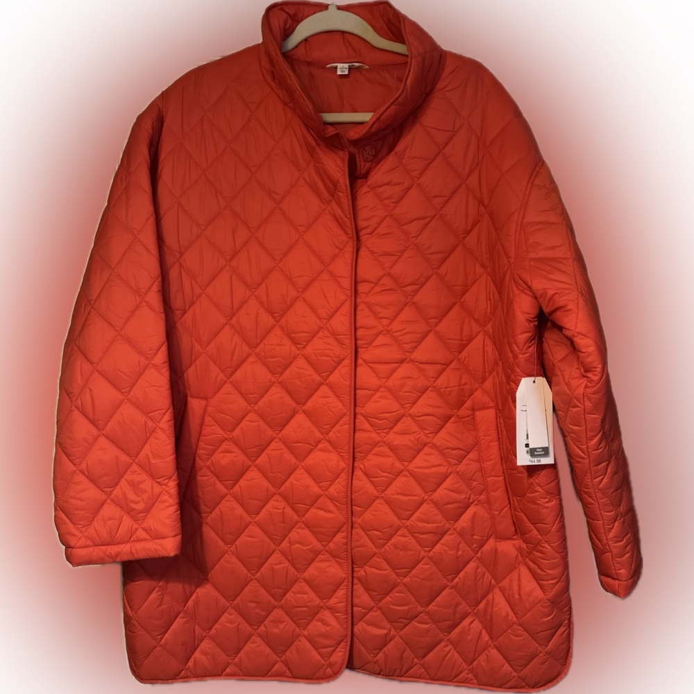 NWT Time & Tru Sz Large Women's Orange Quilted Puffer Jacket